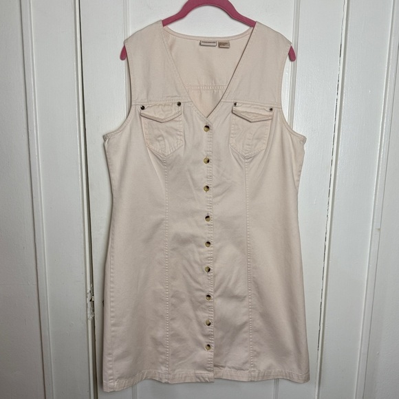 CROSSROADS Beige 100% Cotton Button-Front Denim Dress Size L - Picture 1 of 6